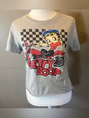 Betty Boop Motorcycle Graphic Baby Tee Y2K Racing Top